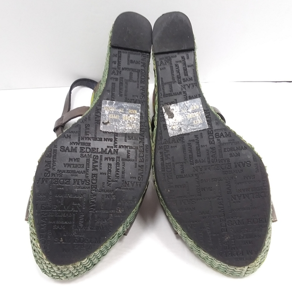 SAM EDELMAN Abstract Fabric & Woven Straw Recessed Platform Wedge Bling … - Picture 10 of 15